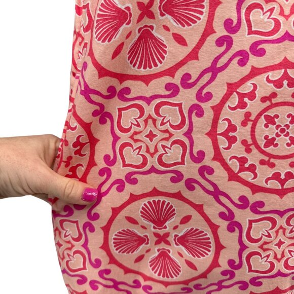 Crown & Ivy Mini Dress Pink Red Medallion Print Sleeveless Pockets Cotton Size S - Picture 11 of 11